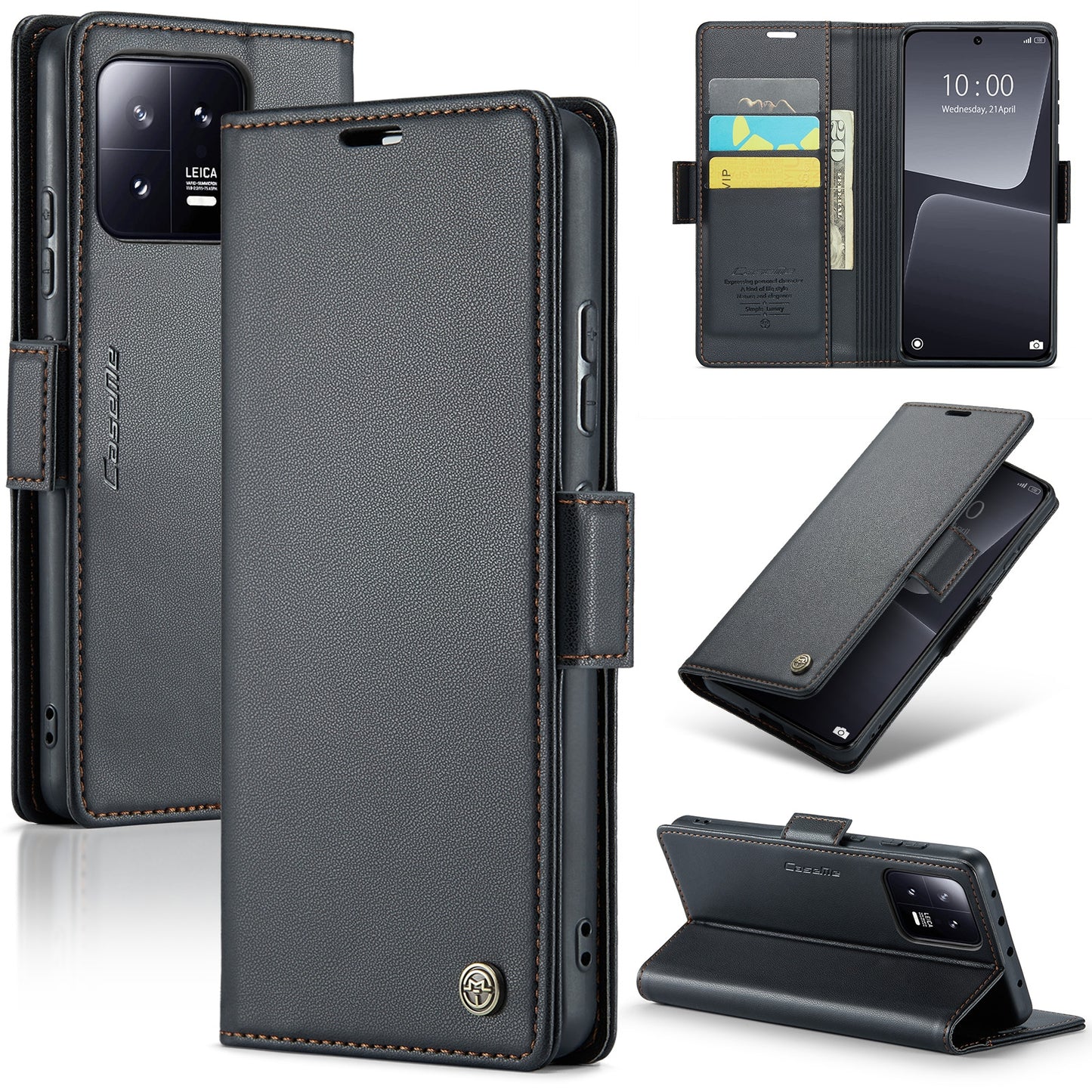 Xiaomi 13 Litchi Texture RFID Anti-theft Leather Phone Case with Butterfly Buckle, Stand & Card Wallet with TPU Shell