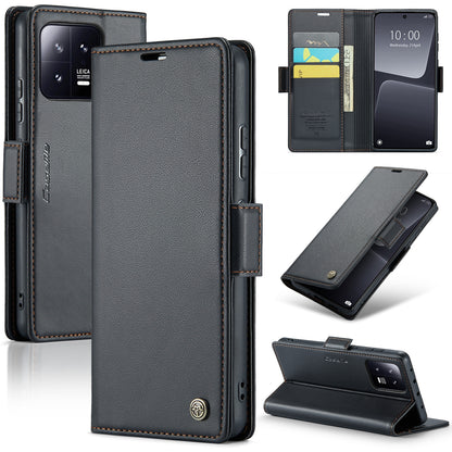 Xiaomi 13 Litchi Texture RFID Anti-theft Leather Phone Case with Butterfly Buckle, Stand & Card Wallet with TPU Shell