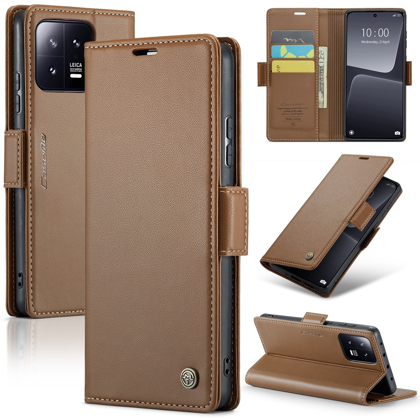 Xiaomi 13 Litchi Texture RFID Anti-theft Leather Phone Case with Butterfly Buckle, Stand & Card Wallet with TPU Shell