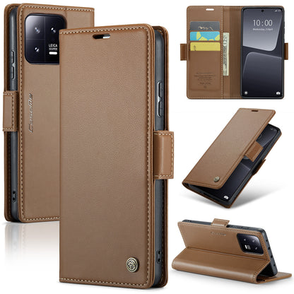 Xiaomi 13 Litchi Texture RFID Anti-theft Leather Phone Case with Butterfly Buckle, Stand & Card Wallet with TPU Shell
