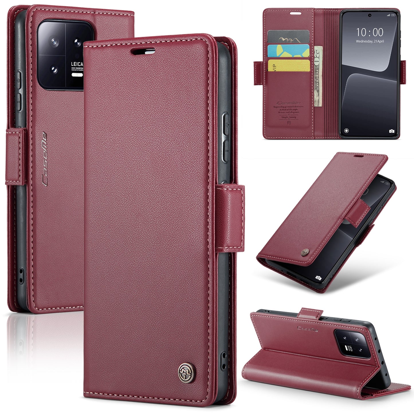 Xiaomi 13 Litchi Texture RFID Anti-theft Leather Phone Case with Butterfly Buckle, Stand & Card Wallet with TPU Shell