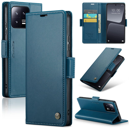Xiaomi 13 Litchi Texture RFID Anti-theft Leather Phone Case with Butterfly Buckle, Stand & Card Wallet with TPU Shell