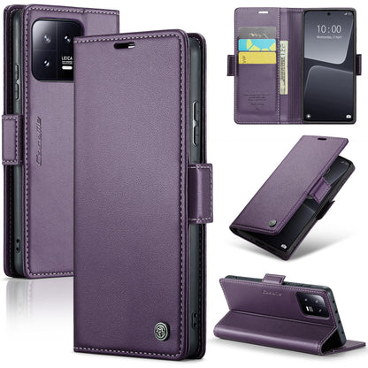 Xiaomi 13 Litchi Texture RFID Anti-theft Leather Phone Case with Butterfly Buckle, Stand & Card Wallet with TPU Shell