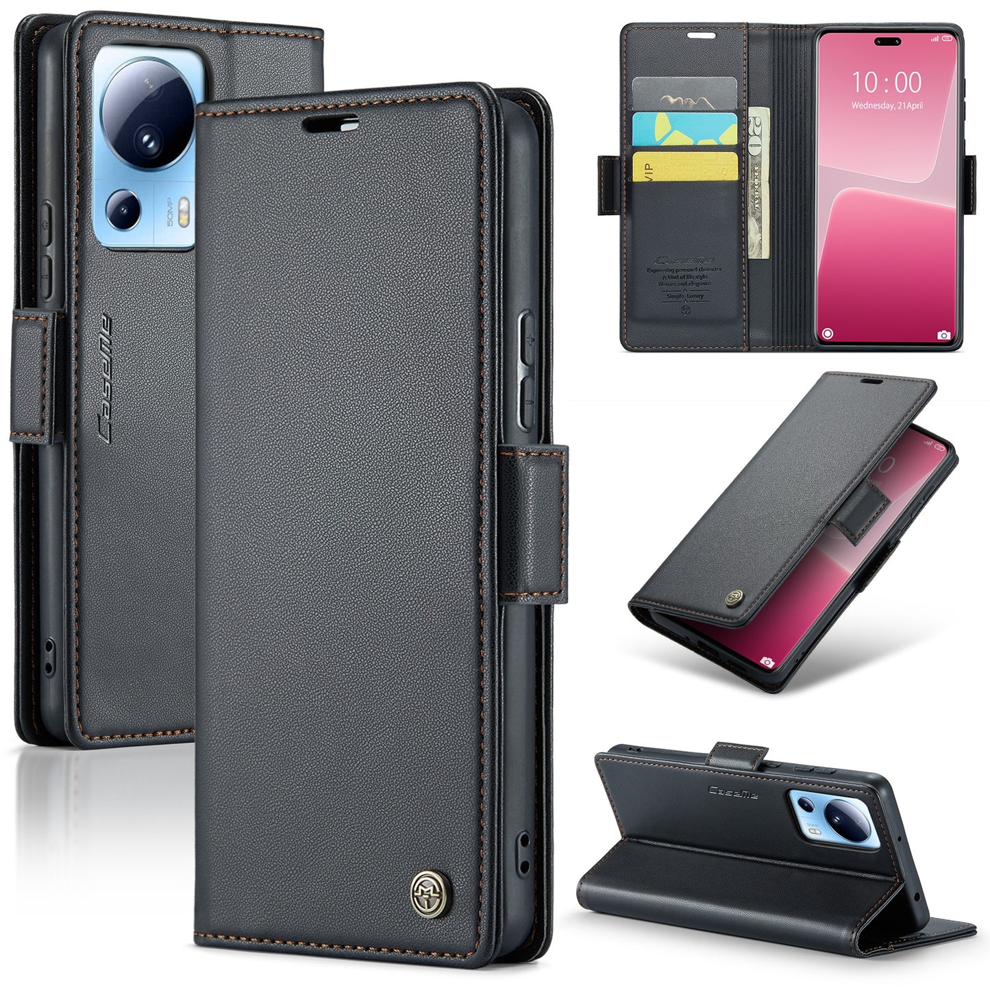 Xiaomi 13 Lite Litchi Texture RFID Anti-theft Leather Phone Case with Butterfly Buckle, Stand & Card Wallet with TPU Shell