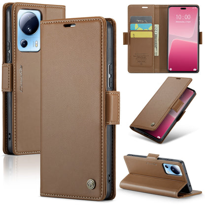 Xiaomi 13 Lite Litchi Texture RFID Anti-theft Leather Phone Case with Butterfly Buckle, Stand & Card Wallet with TPU Shell