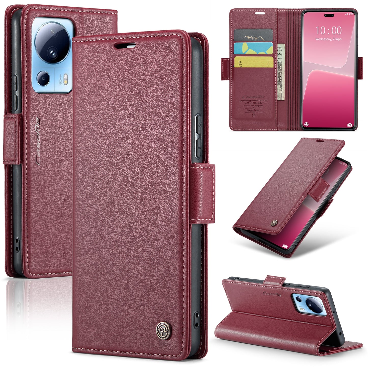 Xiaomi 13 Lite Litchi Texture RFID Anti-theft Leather Phone Case with Butterfly Buckle, Stand & Card Wallet with TPU Shell