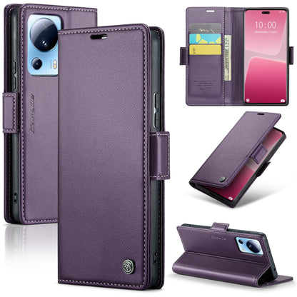 Xiaomi 13 Lite Litchi Texture RFID Anti-theft Leather Phone Case with Butterfly Buckle, Stand & Card Wallet with TPU Shell
