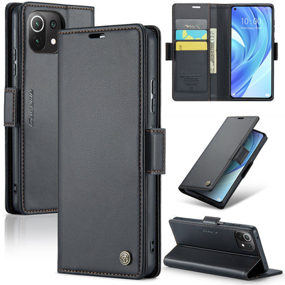 Xiaomi Mi 11 Lite Litchi Texture RFID Anti-theft Leather Phone Case with Butterfly Buckle, Stand & Card Wallet with TPU Shell