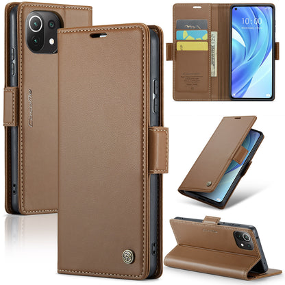 Xiaomi Mi 11 Lite Litchi Texture RFID Anti-theft Leather Phone Case with Butterfly Buckle, Stand & Card Wallet with TPU Shell
