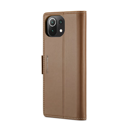 Xiaomi Mi 11 Lite Litchi Texture RFID Anti-theft Leather Phone Case with Butterfly Buckle, Stand & Card Wallet with TPU Shell