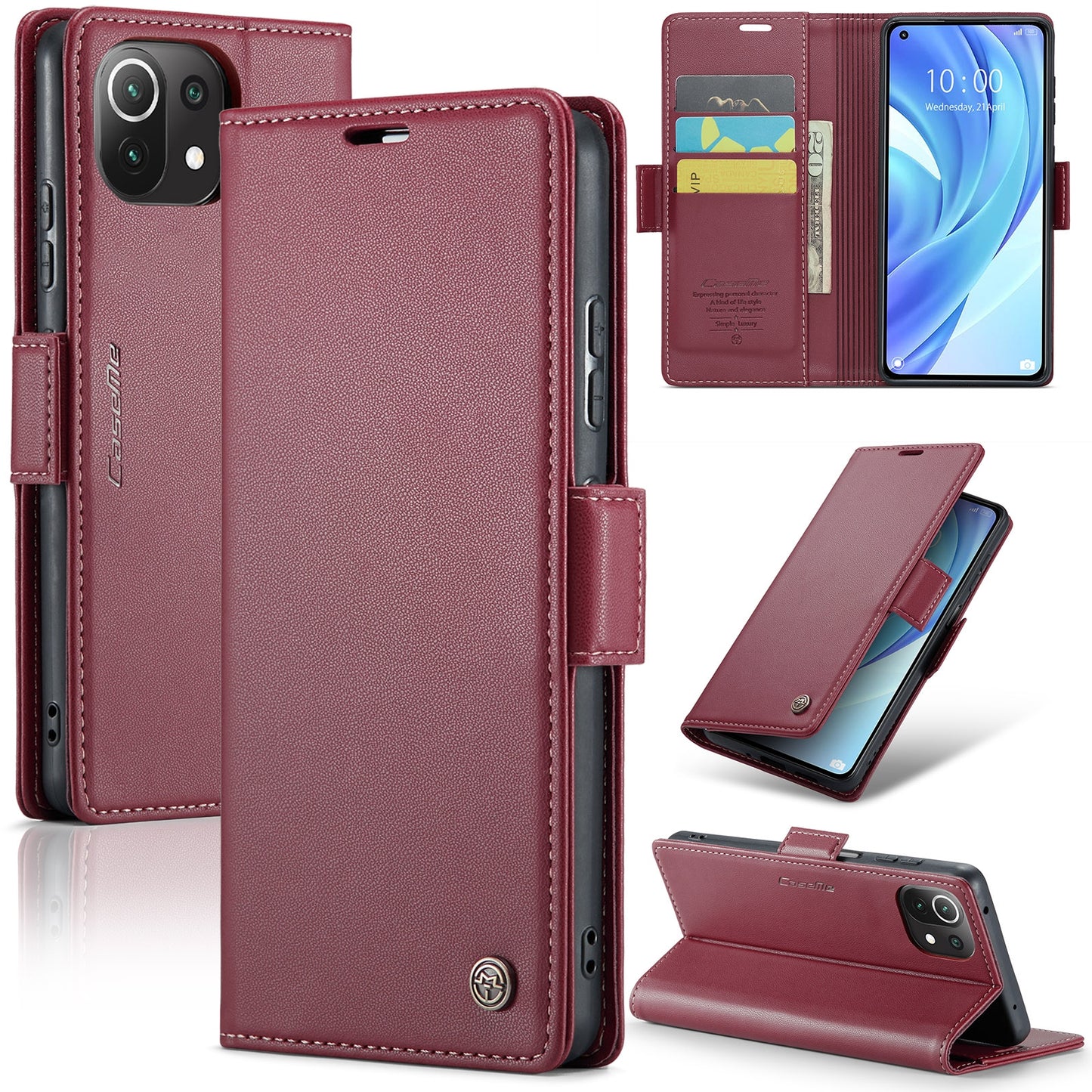 Xiaomi Mi 11 Lite Litchi Texture RFID Anti-theft Leather Phone Case with Butterfly Buckle, Stand & Card Wallet with TPU Shell