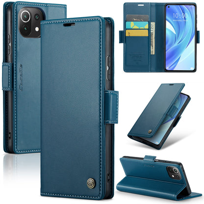 Xiaomi Mi 11 Lite Litchi Texture RFID Anti-theft Leather Phone Case with Butterfly Buckle, Stand & Card Wallet with TPU Shell