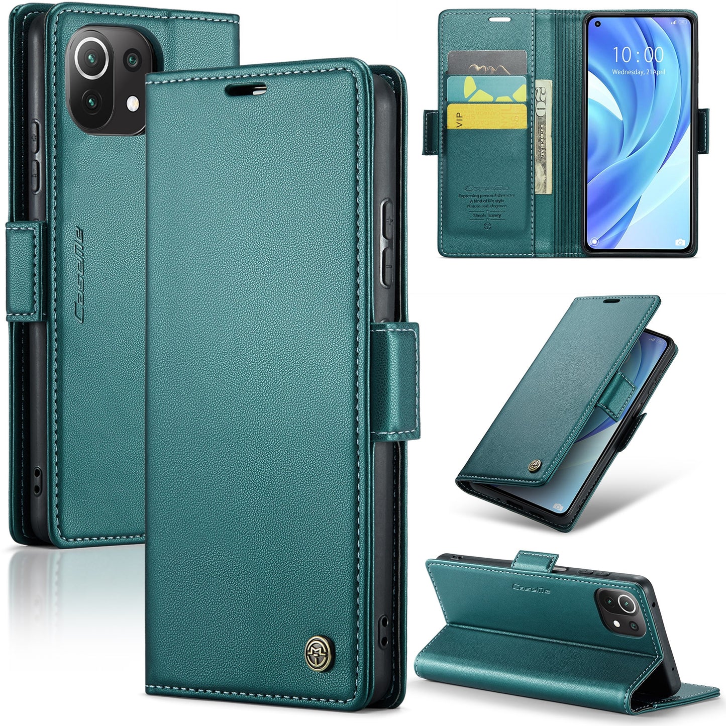 Xiaomi Mi 11 Lite Litchi Texture RFID Anti-theft Leather Phone Case with Butterfly Buckle, Stand & Card Wallet with TPU Shell