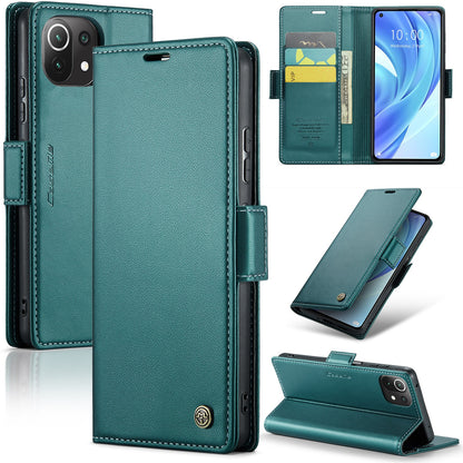 Xiaomi Mi 11 Lite Litchi Texture RFID Anti-theft Leather Phone Case with Butterfly Buckle, Stand & Card Wallet with TPU Shell