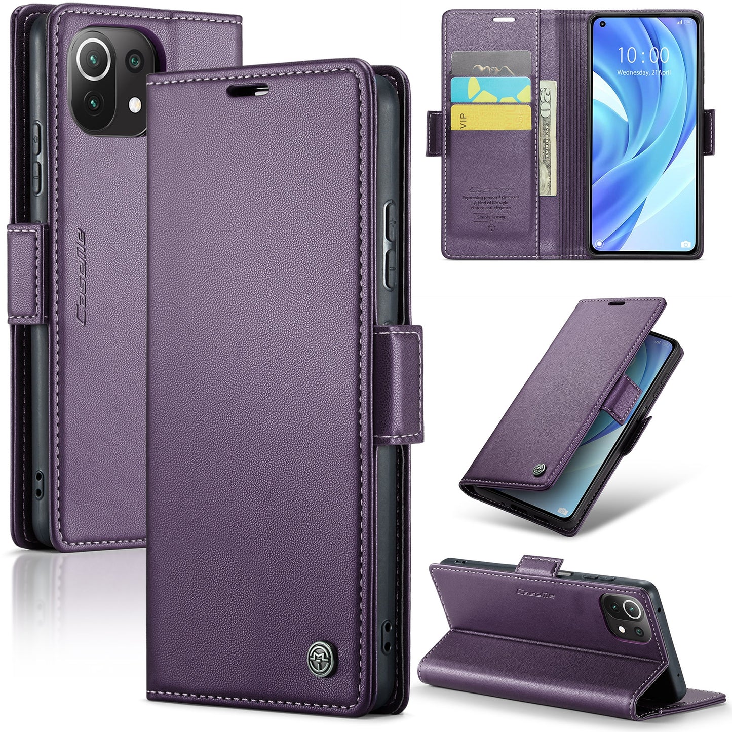 Xiaomi Mi 11 Lite Litchi Texture RFID Anti-theft Leather Phone Case with Butterfly Buckle, Stand & Card Wallet with TPU Shell
