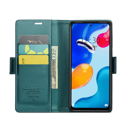Xiaomi Redmi Note 11 4G Global Litchi Texture RFID Anti-theft Leather Phone Case with Butterfly Buckle, Stand & Card Wallet with TPU Shell