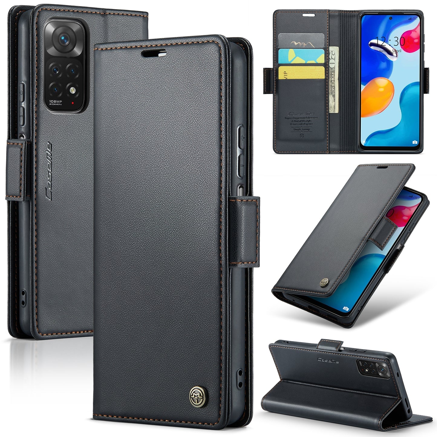 Xiaomi Redmi Note 11S Global Litchi Texture RFID Anti-theft Leather Phone Case with Butterfly Buckle, Stand & Card Wallet with TPU Shell