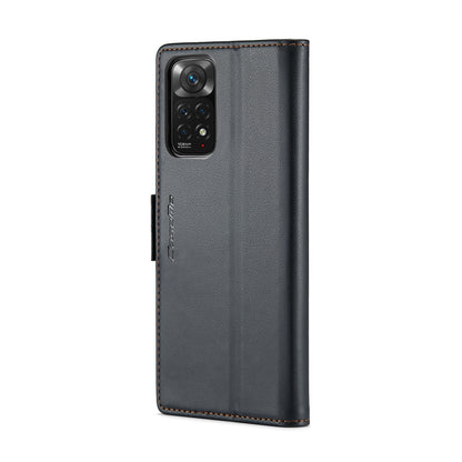 Xiaomi Redmi Note 11S Global Litchi Texture RFID Anti-theft Leather Phone Case with Butterfly Buckle, Stand & Card Wallet with TPU Shell