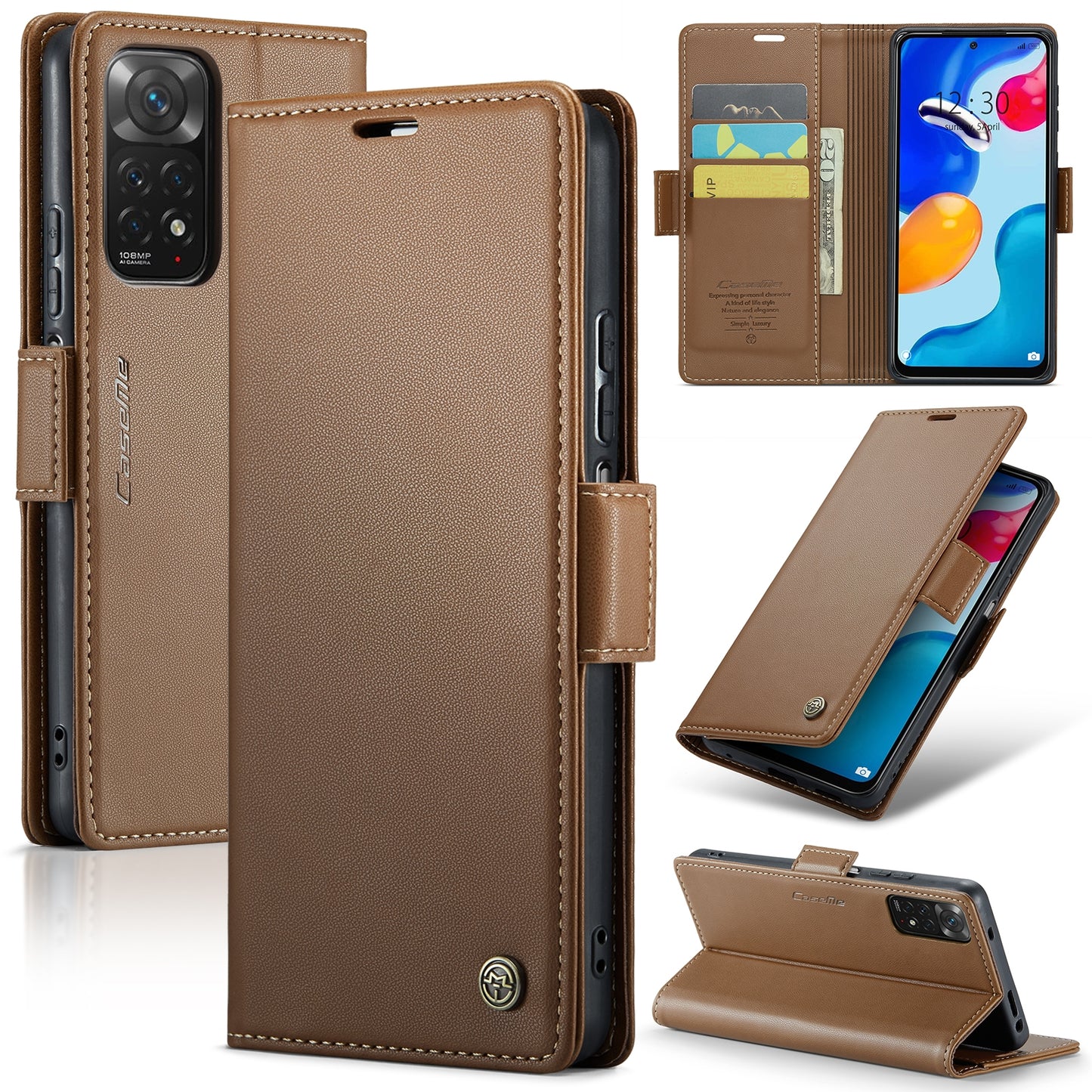 Xiaomi Redmi Note 11S Global Litchi Texture RFID Anti-theft Leather Phone Case with Butterfly Buckle, Stand & Card Wallet with TPU Shell