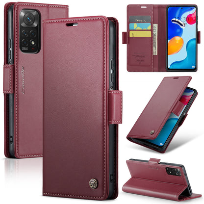 Xiaomi Redmi Note 11S Global Litchi Texture RFID Anti-theft Leather Phone Case with Butterfly Buckle, Stand & Card Wallet with TPU Shell