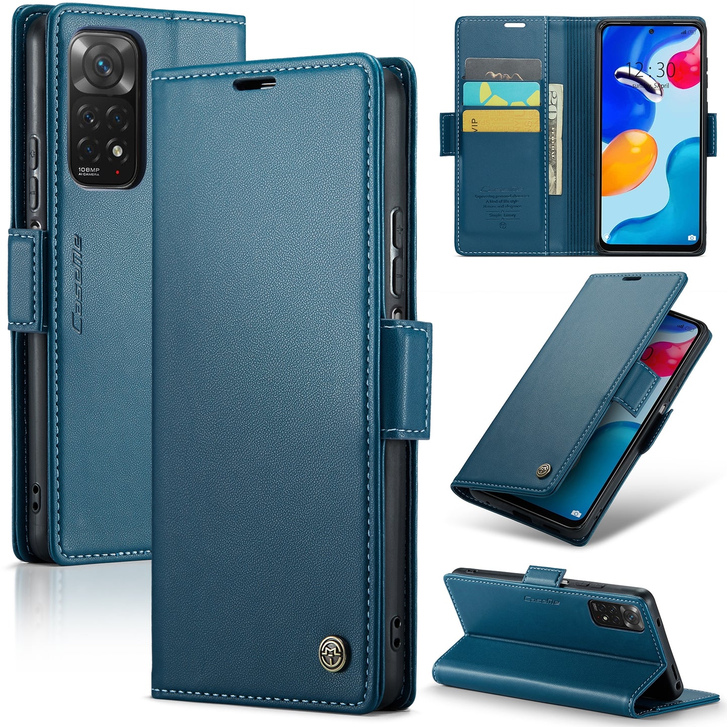 Xiaomi Redmi Note 11S Global Litchi Texture RFID Anti-theft Leather Phone Case with Butterfly Buckle, Stand & Card Wallet with TPU Shell