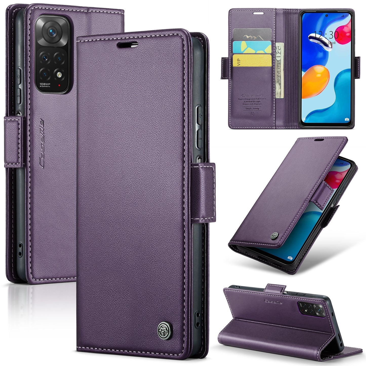 Xiaomi Redmi Note 11S Global Litchi Texture RFID Anti-theft Leather Phone Case with Butterfly Buckle, Stand & Card Wallet with TPU Shell