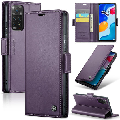 Xiaomi Redmi Note 11S Global Litchi Texture RFID Anti-theft Leather Phone Case with Butterfly Buckle, Stand & Card Wallet with TPU Shell