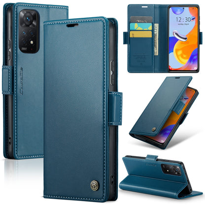 Xiaomi Redmi Note 11 Pro Global Litchi Texture RFID Anti-theft Leather Phone Case with Butterfly Buckle, Stand & Card Wallet with TPU Shell