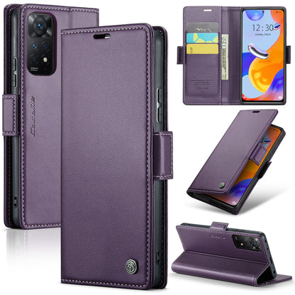 Xiaomi Redmi Note 11 Pro Global Litchi Texture RFID Anti-theft Leather Phone Case with Butterfly Buckle, Stand & Card Wallet with TPU Shell