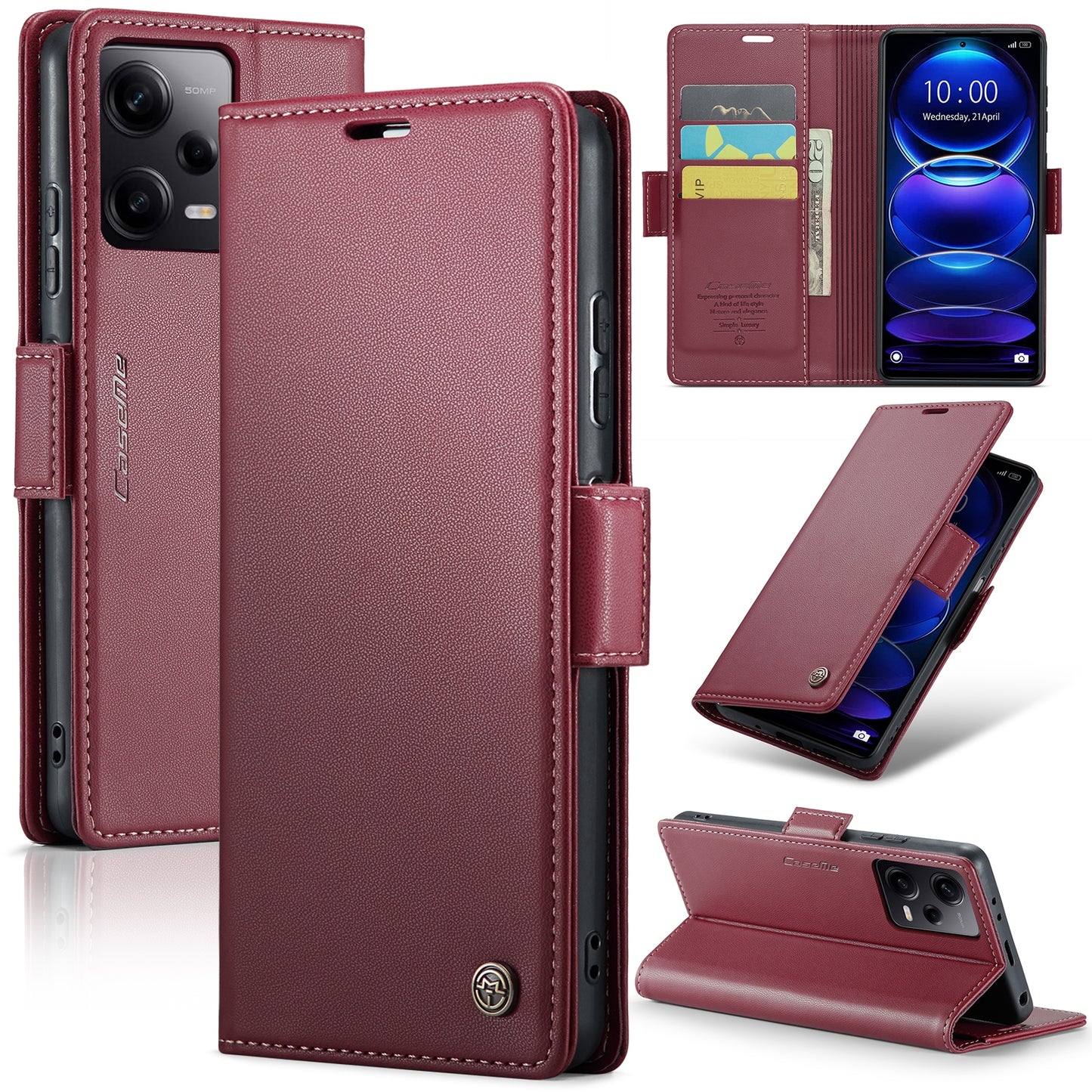 Xiaomi Redmi Note 12 Pro 5G Global Litchi Texture RFID Anti-theft Leather Phone Case with Butterfly Buckle, Stand & Card Wallet with TPU Shell