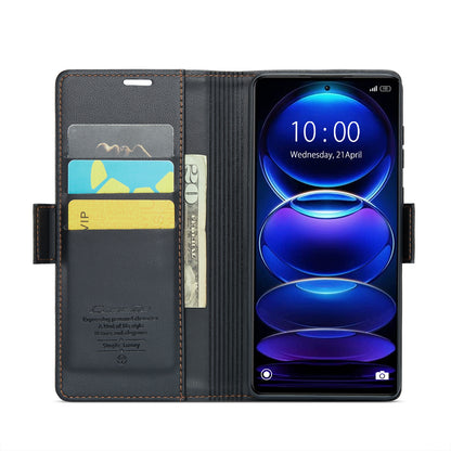Xiaomi Poco X5 Pro 5G Litchi Texture RFID Anti-theft Leather Phone Case with Butterfly Buckle, Stand & Card Wallet with TPU Shell