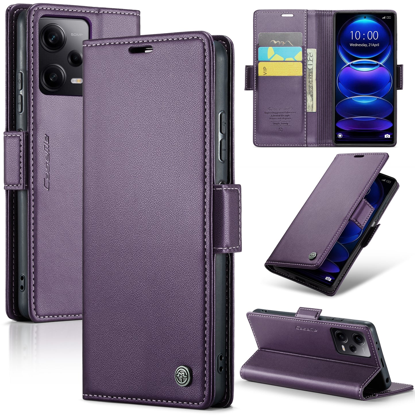 Xiaomi Poco X5 Pro 5G Litchi Texture RFID Anti-theft Leather Phone Case with Butterfly Buckle, Stand & Card Wallet with TPU Shell