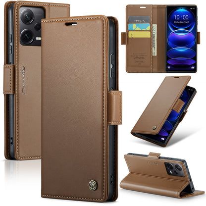 Xiaomi Redmi Note 12 Pro+ 5G Global Litchi Texture RFID Anti-theft Leather Phone Case with Butterfly Buckle, Stand & Card Wallet with TPU Shell