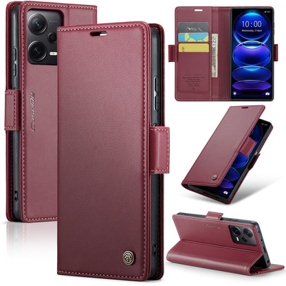 Xiaomi Redmi Note 12 Pro+ 5G Global Litchi Texture RFID Anti-theft Leather Phone Case with Butterfly Buckle, Stand & Card Wallet with TPU Shell