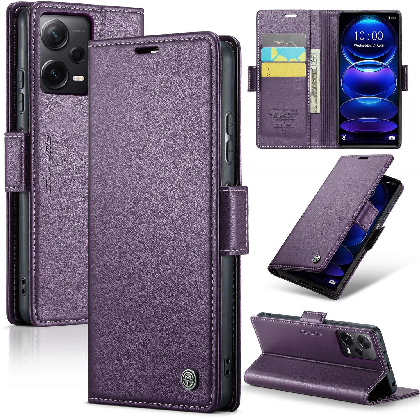 Xiaomi Redmi Note 12 Pro+ 5G Global Litchi Texture RFID Anti-theft Leather Phone Case with Butterfly Buckle, Stand & Card Wallet with TPU Shell