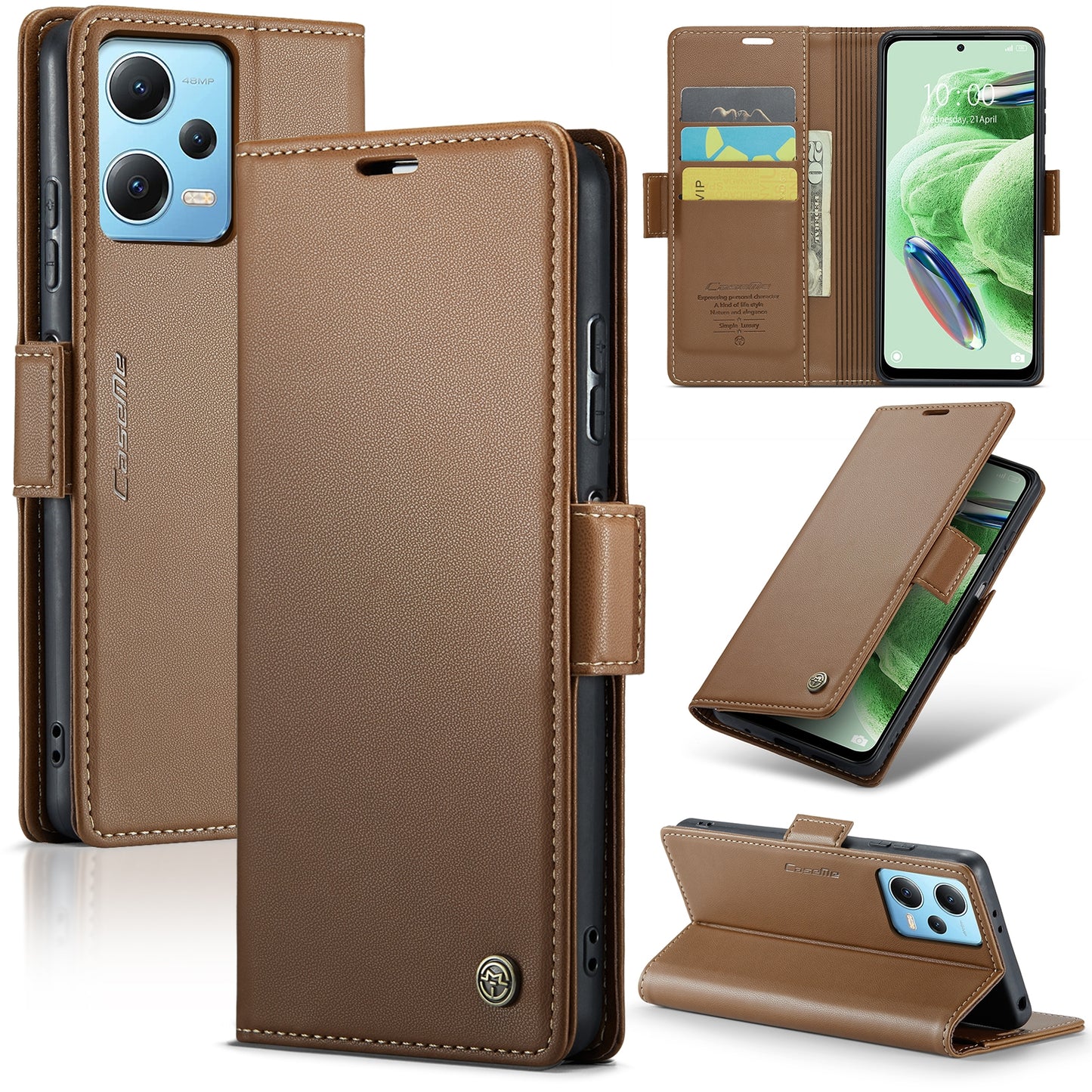 Xiaomi Redmi Note 12 5G Global Litchi Texture RFID Anti-theft Leather Phone Case with Butterfly Buckle, Stand & Card Wallet with TPU Shell