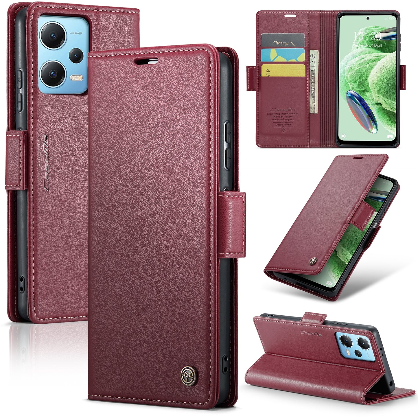 Xiaomi Redmi Note 12 5G Global Litchi Texture RFID Anti-theft Leather Phone Case with Butterfly Buckle, Stand & Card Wallet with TPU Shell