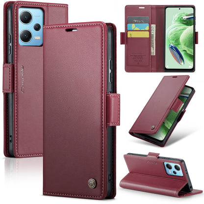 Xiaomi Redmi Note 12 5G Global Litchi Texture RFID Anti-theft Leather Phone Case with Butterfly Buckle, Stand & Card Wallet with TPU Shell