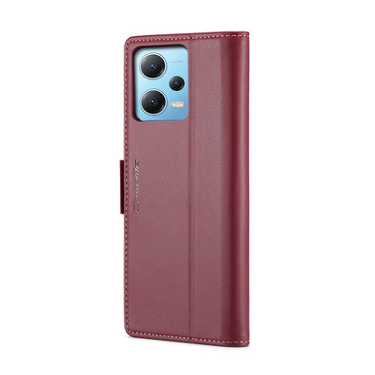 Xiaomi Redmi Note 12 5G Global Litchi Texture RFID Anti-theft Leather Phone Case with Butterfly Buckle, Stand & Card Wallet with TPU Shell