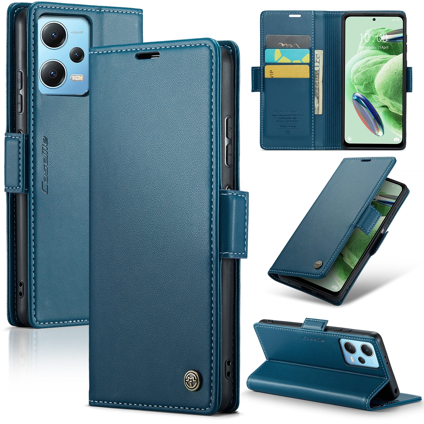 Xiaomi Redmi Note 12 5G Global Litchi Texture RFID Anti-theft Leather Phone Case with Butterfly Buckle, Stand & Card Wallet with TPU Shell