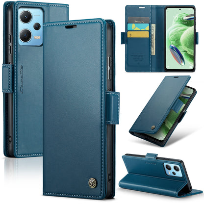 Xiaomi Redmi Note 12 5G Global Litchi Texture RFID Anti-theft Leather Phone Case with Butterfly Buckle, Stand & Card Wallet with TPU Shell