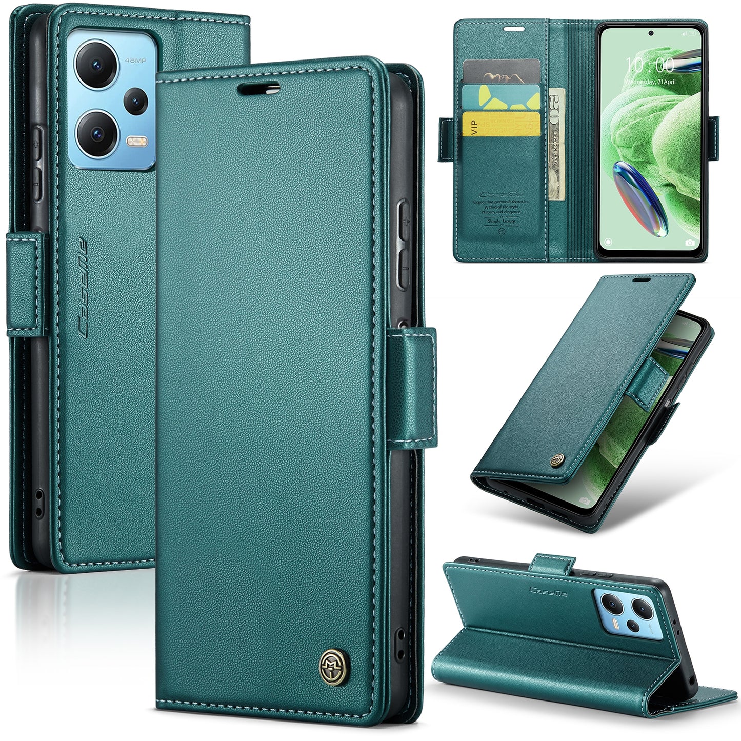 Xiaomi Redmi Note 12 5G Global Litchi Texture RFID Anti-theft Leather Phone Case with Butterfly Buckle, Stand & Card Wallet with TPU Shell