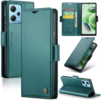 Xiaomi Redmi Note 12 5G Global Litchi Texture RFID Anti-theft Leather Phone Case with Butterfly Buckle, Stand & Card Wallet with TPU Shell