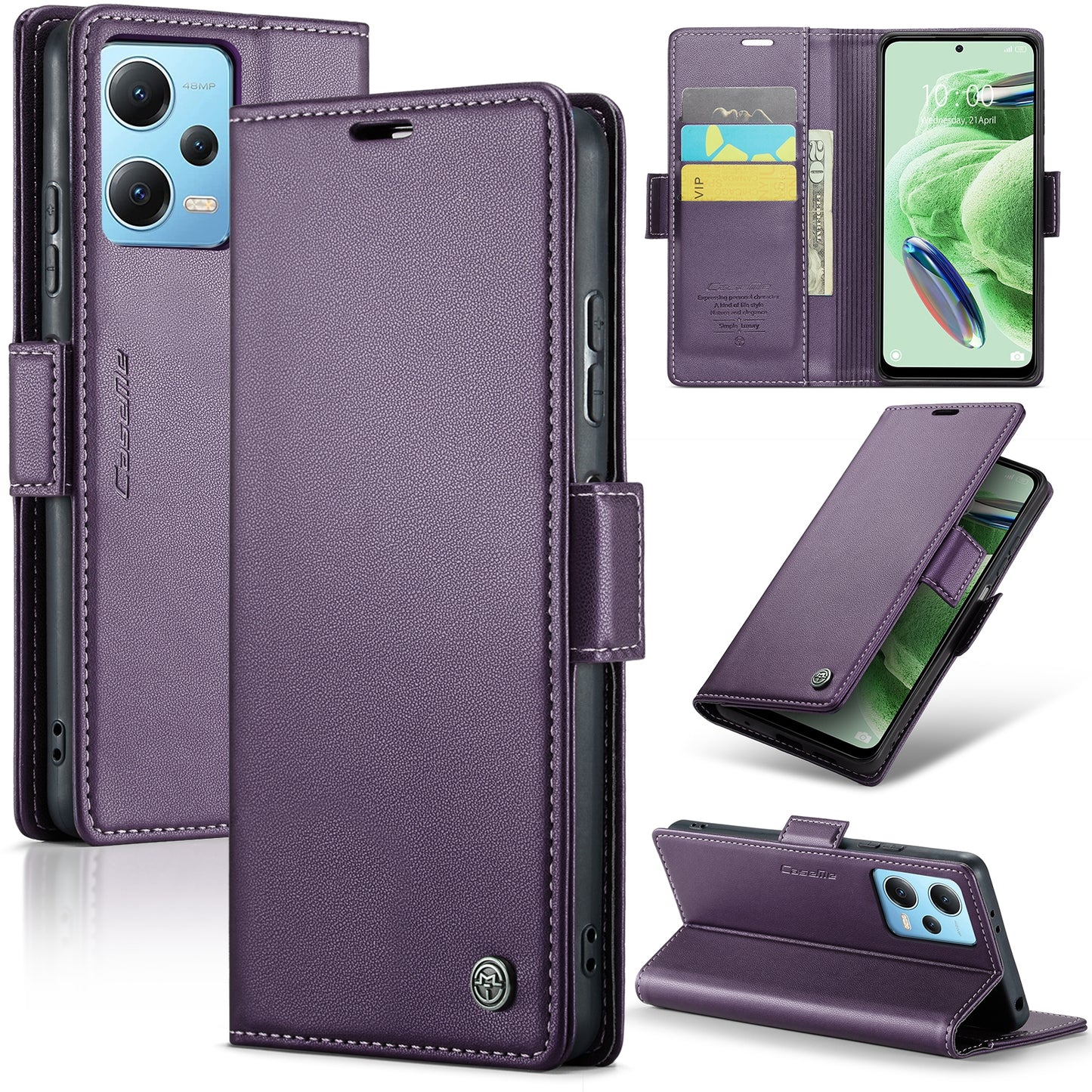 Xiaomi Redmi Note 12 5G Global Litchi Texture RFID Anti-theft Leather Phone Case with Butterfly Buckle, Stand & Card Wallet with TPU Shell