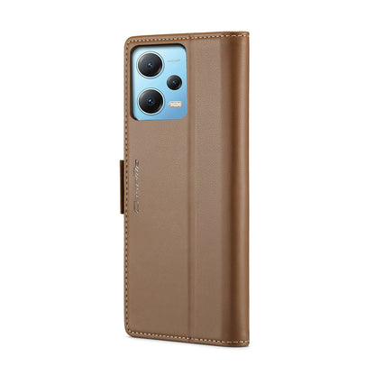 Xiaomi Poco X5 5G Litchi Texture RFID Anti-theft Leather Phone Case with Butterfly Buckle, Stand & Card Wallet with TPU Shell