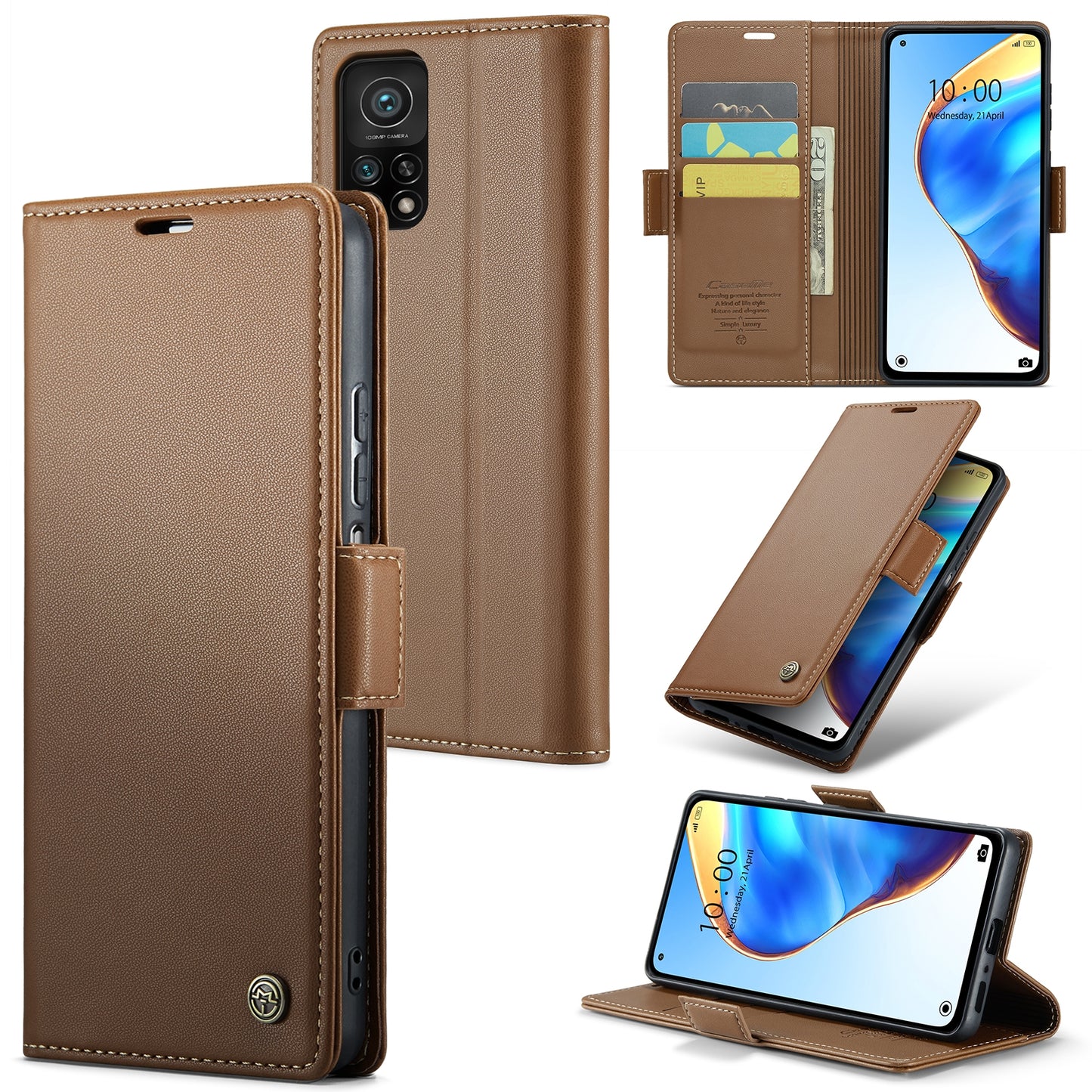 Xiaomi Mi 10T Pro 5G Litchi Texture RFID Anti-theft Leather Phone Case with Butterfly Buckle, Stand & Card Wallet with TPU Shell