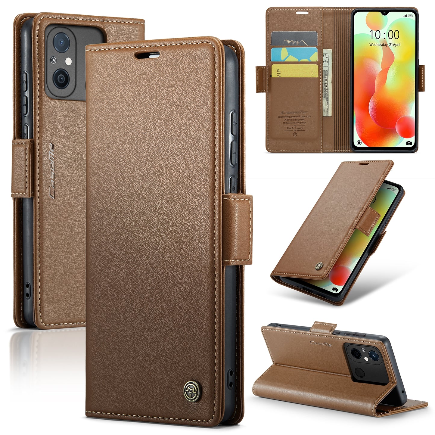 Xiaomi Redmi 12C Litchi Texture RFID Anti-theft Leather Phone Case with Butterfly Buckle, Stand & Card Wallet with TPU Shell