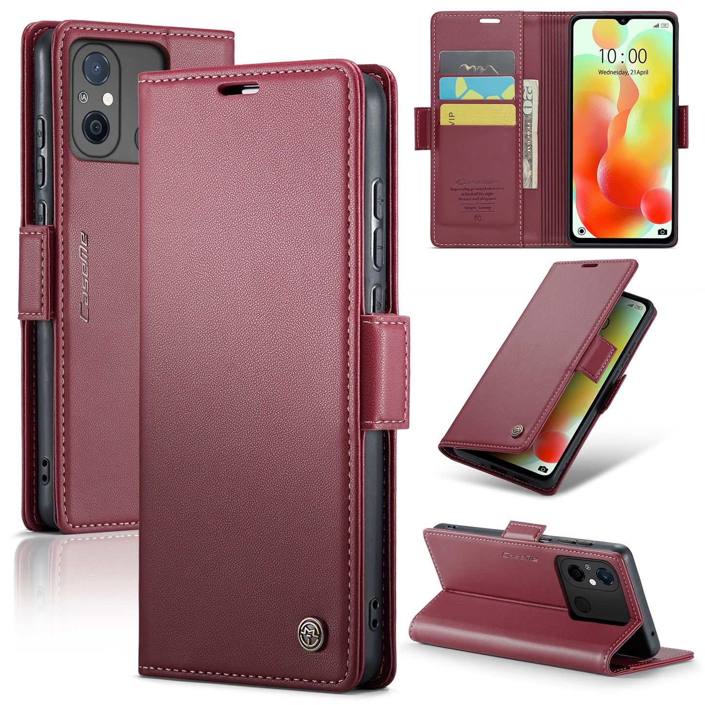 Xiaomi Redmi 11A Litchi Texture RFID Anti-theft Leather Phone Case with Butterfly Buckle, Stand & Card Wallet with TPU Shell