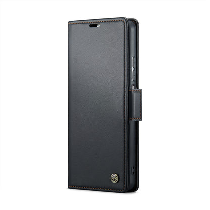 Xiaomi Poco F5 5G Litchi Texture RFID Anti-theft Leather Phone Case with Butterfly Buckle, Stand & Card Wallet with TPU Shell