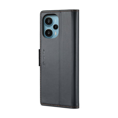 Xiaomi Redmi Note 12 Turbo 5G Litchi Texture RFID Anti-theft Leather Phone Case with Butterfly Buckle, Stand & Card Wallet with TPU Shell